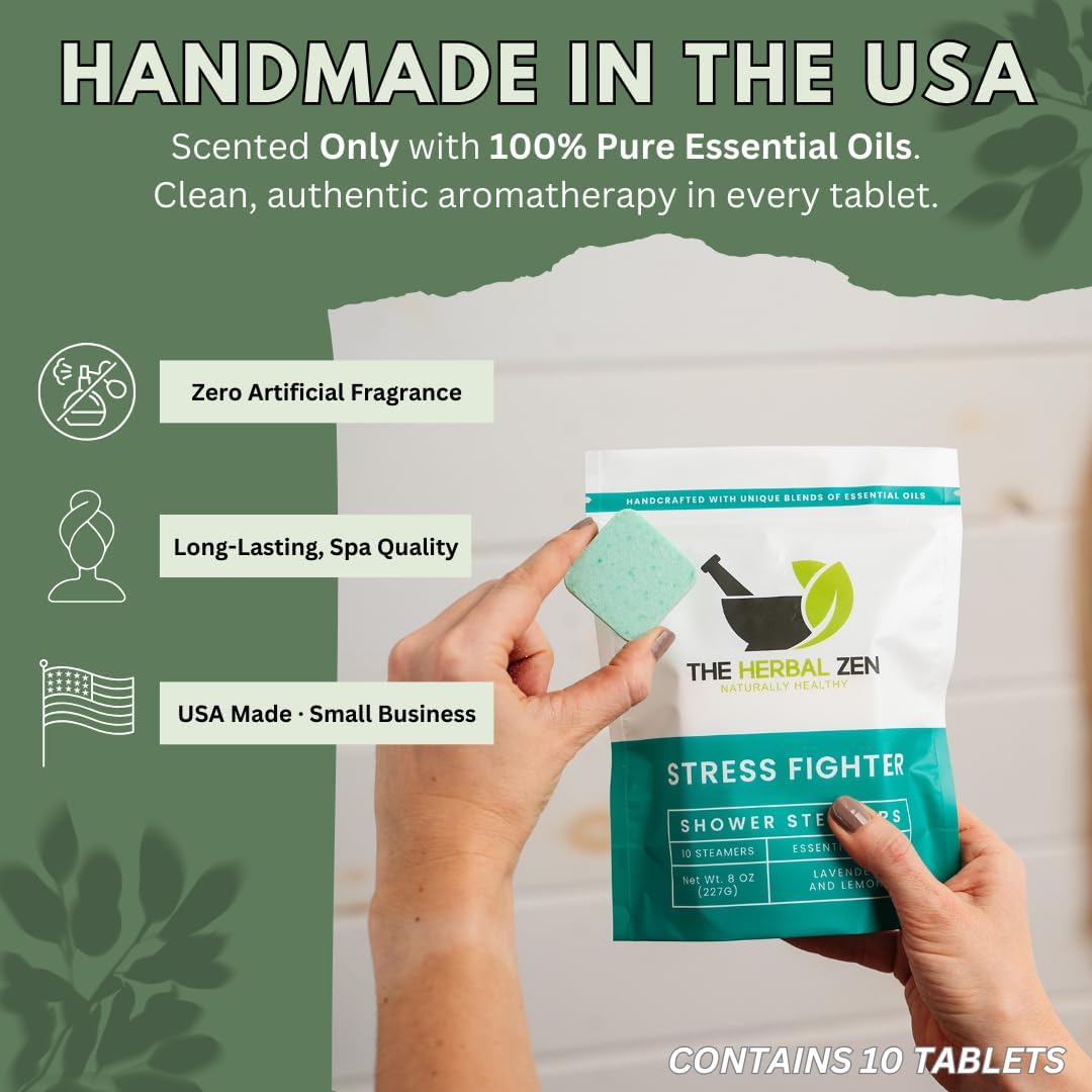 Stress Fighter Shower Steamers Aromatherapy for Relaxing - USA Made - Lavender & Lemon Shower Bomb Tablets – Christmas Gift - Adult Stocking Stuffer – Soothing Natural Essential Oils (10 Pack)