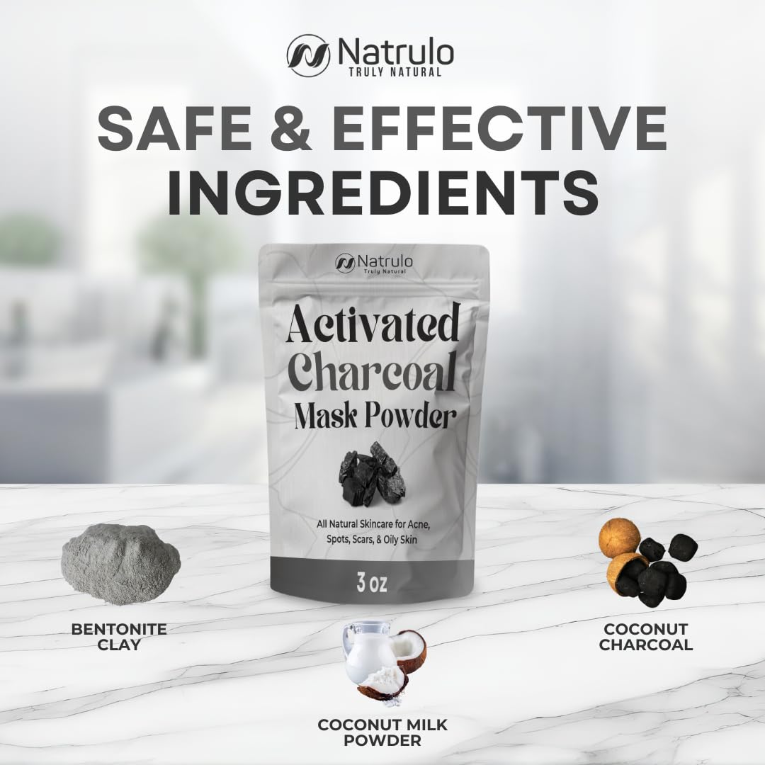 Charcoal Face Mask – Natural Black Mask with Bentonite Clay – Deep Cleansing, Blackhead Remover, Pore Reducer for Acne, Oily Skin & Scars – Hydrating, Exfoliating Detox Facial Skincare – Made in USA