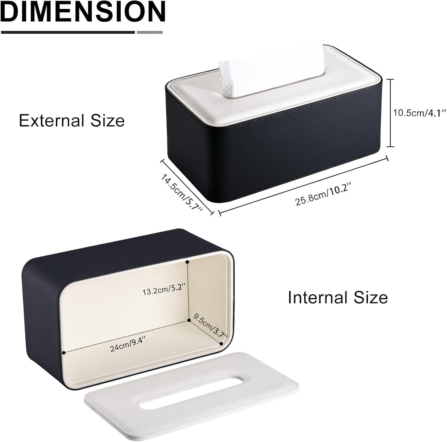 KINGFOM Tissue Box Cover, PU Leather Tissue Box Holder Rectangular, Modern Facial Tissue Paper Napkin Dispenser for Bathroom, Home, Office, Car Automotive Decoration with Magnetic Lid Black