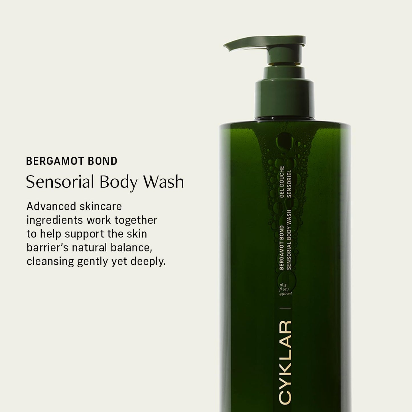 CYKLAR Sensorial Body Wash. Bergamot Bond Hydrating Cleanser with Moisture Locking Multi-Oil Complex, Sodium PCA and Glycerin. Nourishing Shower Gel for Women and Men, 16.5 Fl Oz Luxury Bodywash