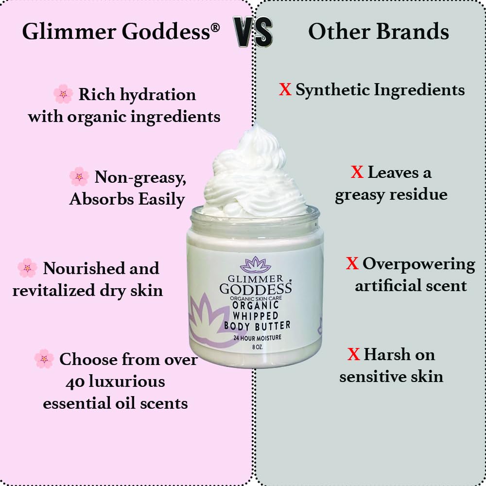GLIMMER GODDESS Organic Whipped Body Butter (Sandalwood & Vanilla Bean) 8 oz