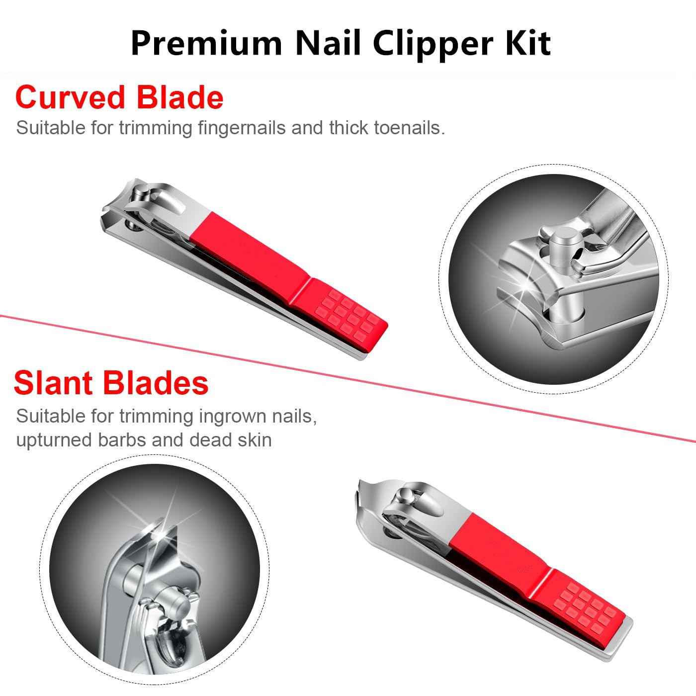 Manicure Set Nail Clipper Set Women Men Stainless Steel Toe Finger Nail Clippers Kit Personal Care Tools with Portable Travel Case Manicure Tools Grooming Kit for Women Men Friends(Red)
