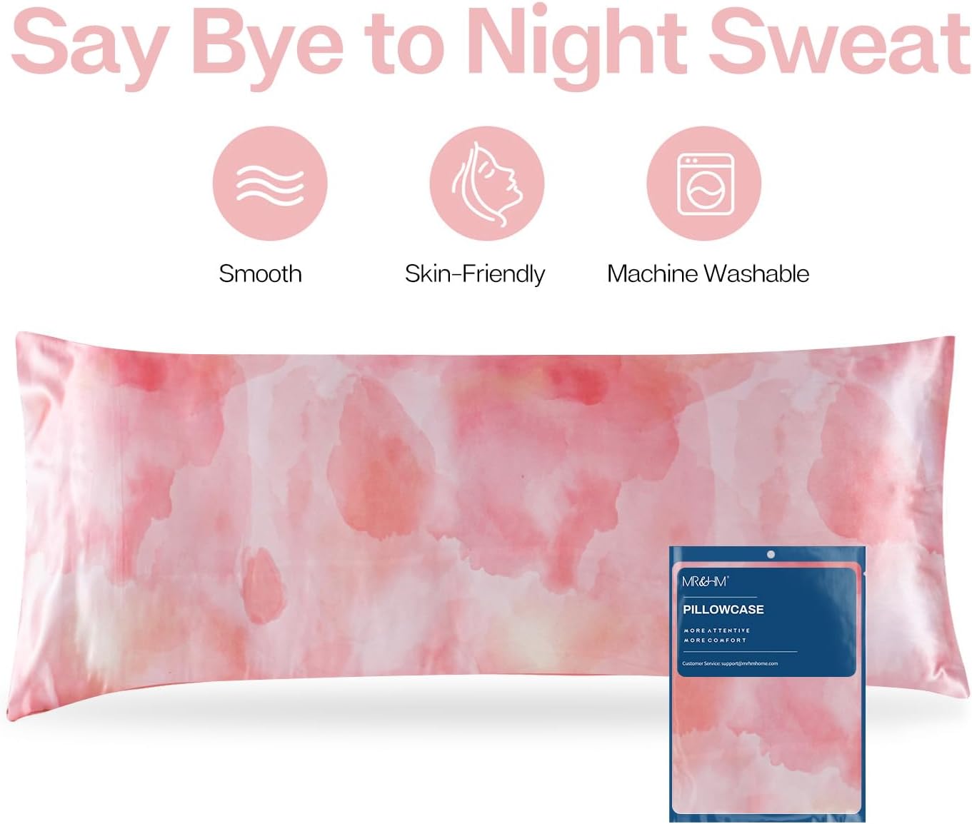 MR&HM Satin Body Pillow Cover, Soft and Breathable Body Pillow Case with Envelope Closure, Cooling and Silky Long Pillowcase for Hair and Skin,Grey (20x54, Dream Pink)