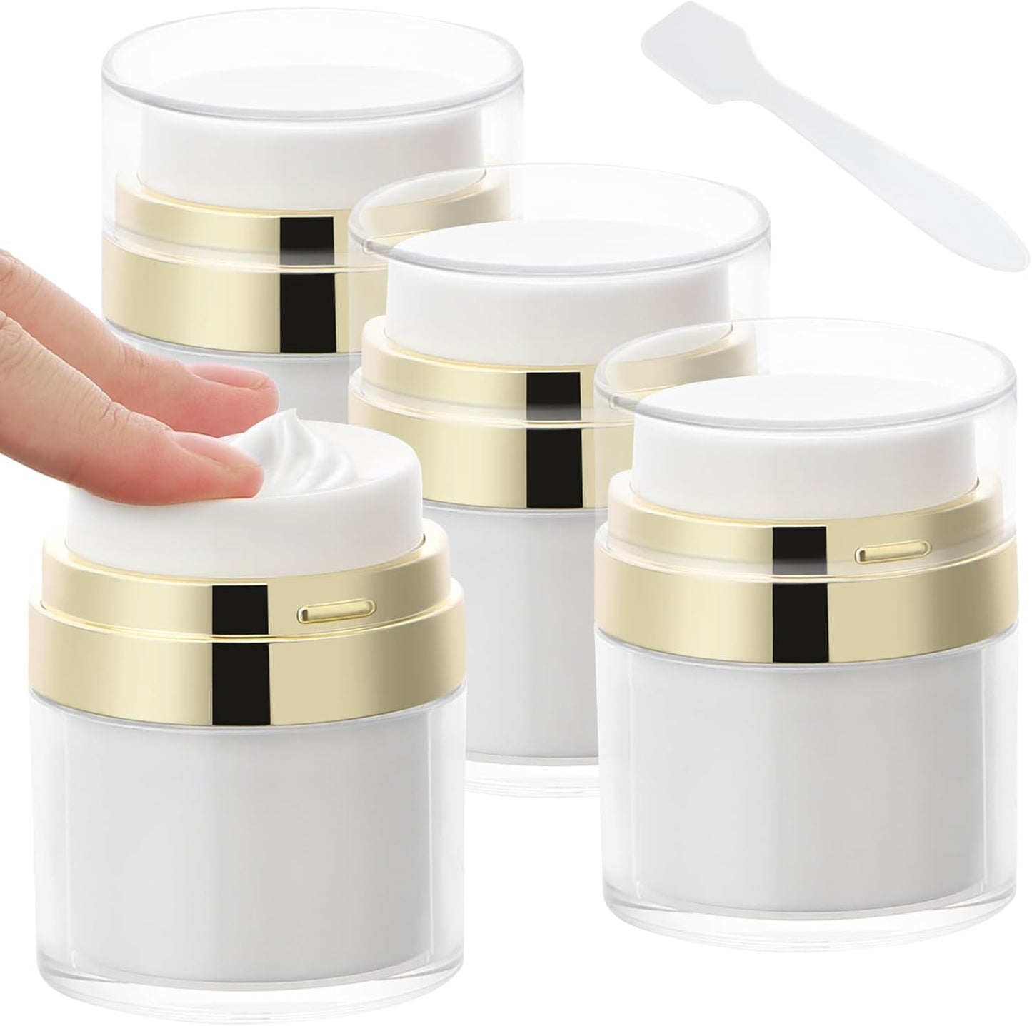 Segbeauty 1.7oz Airless Pump Bottles Travel, Airless Pump Jars Pack of 4 Gold Empty Travel Jars for Creams Vacuum Bottle Dispenser, 50ml Refillable Bottle for Toiletries Moisturizer Container