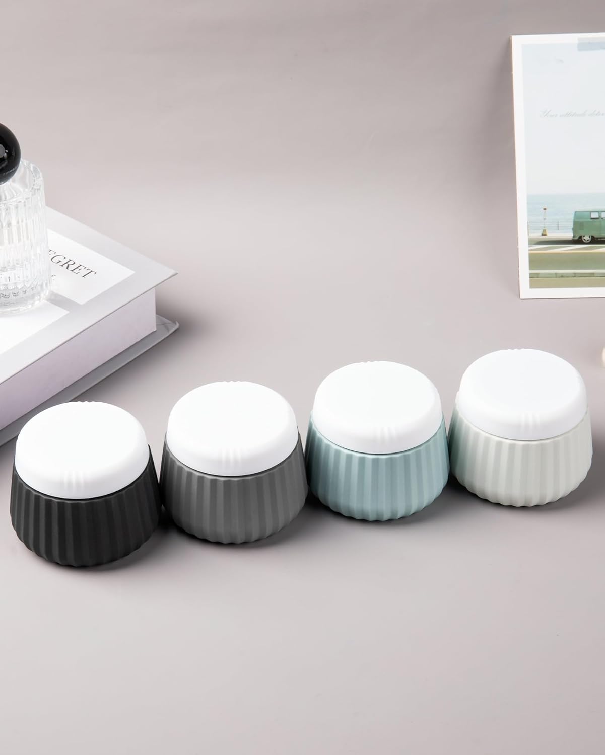 Travel Containers for Toiletries 4 Pack, TSA Approved Travel Size Toiletries, Travel Size Containers, With Clear Bag Leak Proof Silicone Jars, Travel Essentials Creams Jars Carrying Small Items