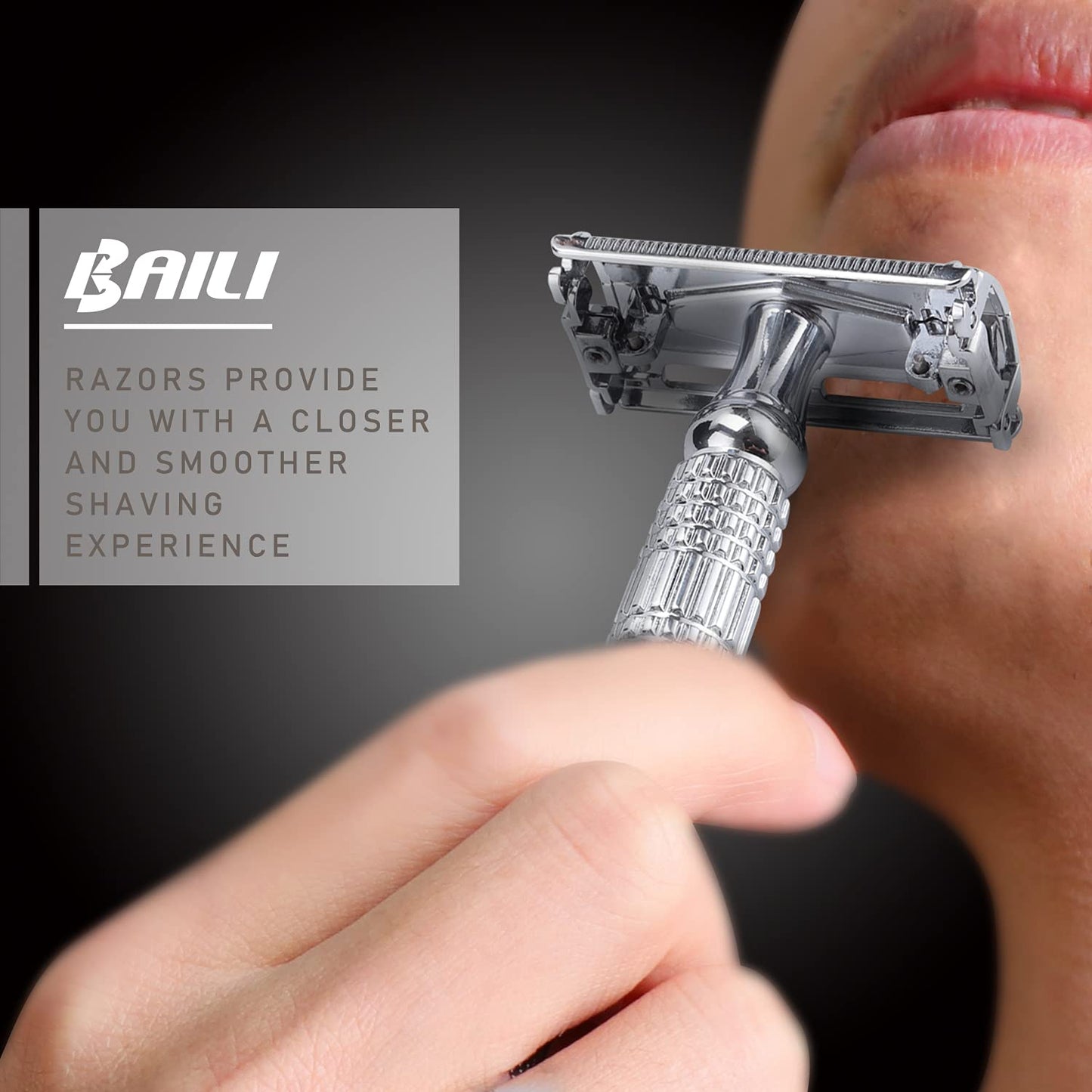 BAILI Butterfly Open TTO Double Edge Metal Safety Razor Wet Shaving Kit for Men Women with Platinum Blade and Mirrored Travel Case BD179