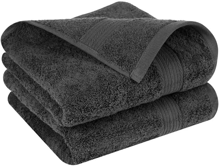 Ample Decor Hand Towels for Bathroom 18 X 28 Inch 600 GSM 100% Cotton, Soft Absorbent - 2 Pcs Gray