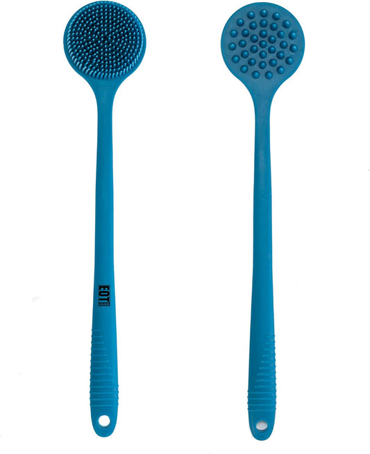 Bendable Long Handled Silicone Body Brush & Hair Scrubber - Bath Shower Back Brush, Shampoo Hair & Scalp Massager, Back Scrubber for Shower (Blue Sapphire)