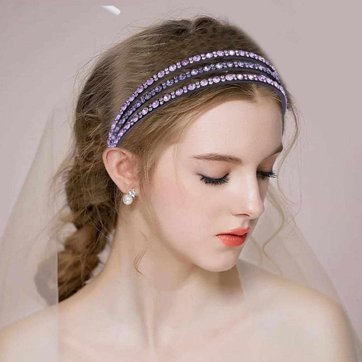 Rhinestone Headbands for Women Girls Sparkle Wide Headband with Teeth Fashion Non Slip Hairbands Comfort High Elastic Plastic Hair Hoop Bling Hair Accessories with 4PCS