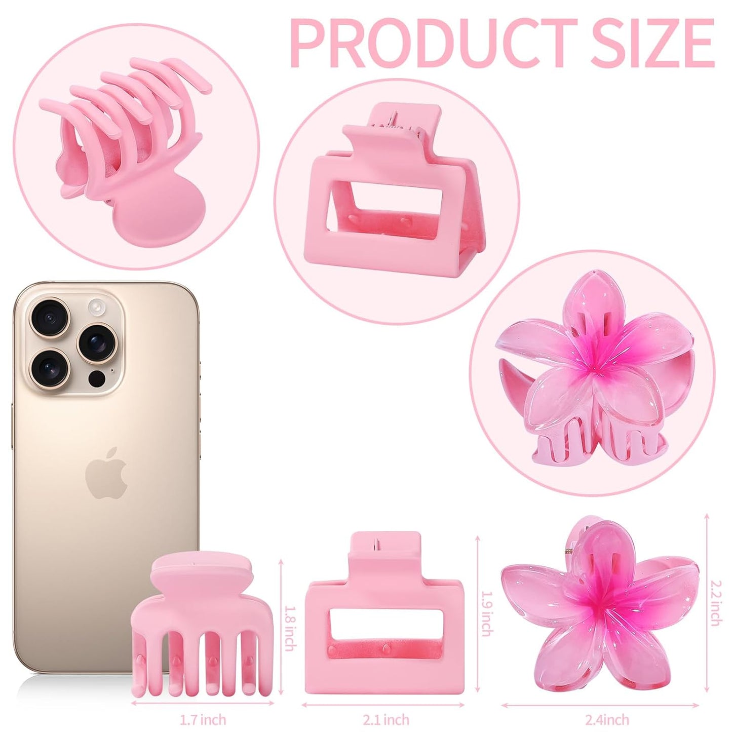 3 Styles Medium Hair Clips for Women 9 Pcs Small Claw Clips for Thin Hair Flower Hair Clips for Thick Hair Square Hair Claw Clips for Girls Hawaiian Plumeria Hair Accessories for Women (Pink)