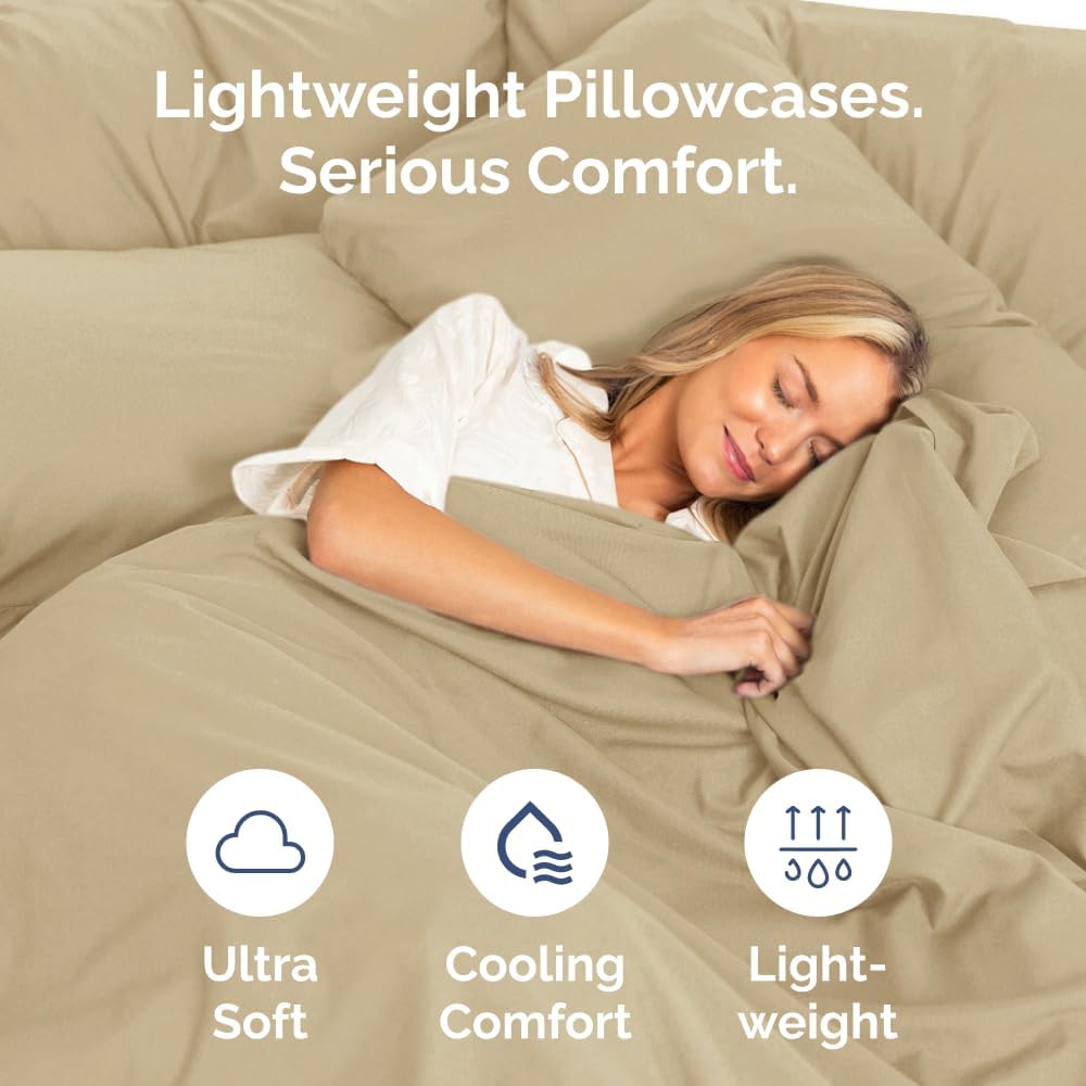 Standard Pillow Cases Set of 10 - Ultra Soft Hotel Quality Pillowcase Covers - Comfy, Cozy & Wrinkle Free - Shrink, Stain and Fade Resistant - Machine Washable Pillow Protectors - 10 Pcs Set - Beige