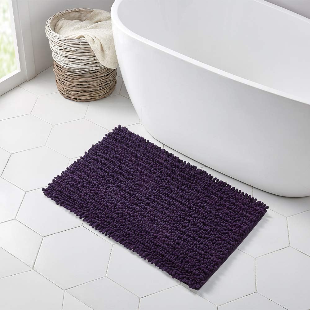 Walensee Bathroom Rug Non Slip Bath Mat (32x20 Inch Dark Purple) Water Absorbent Super Soft Shaggy Chenille Machine Washable Dry Extra Thick Perfect Absorbant Best Large Plush Carpet for Shower Floor