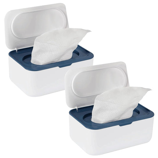 2 Pack Baby Wipes Dispenser, Wipes Case Baby Wipe Holder Keeps Wipes Fresh, Non-Slip, Easy Open & Close (2 Pack Blue)