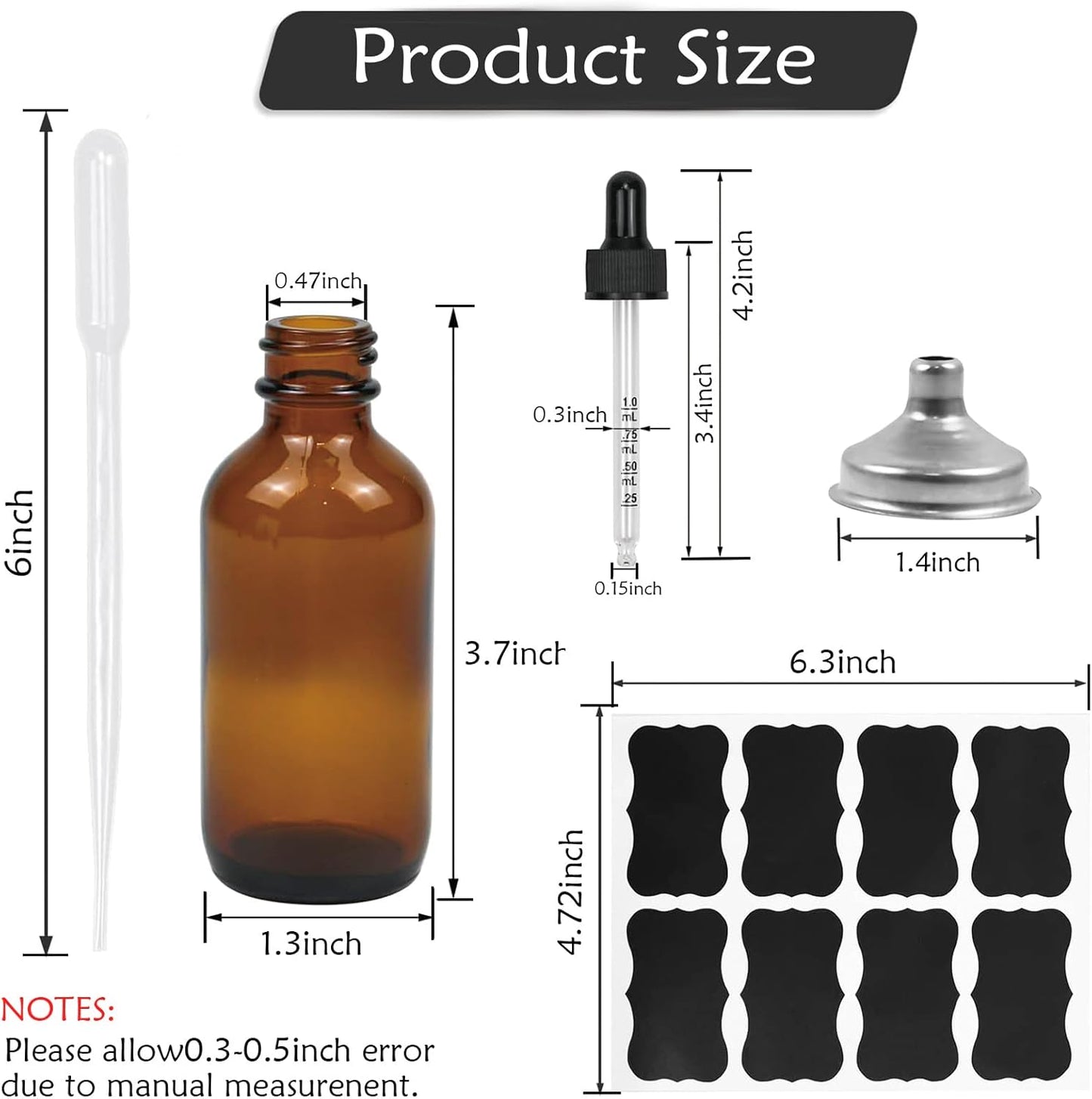 20 Pack,2 Oz Amber Glass Dropper Bottle With Measured Dropper Essential Oil Tincture Bottles,Funnels, Labels,60ml Brown Glass Dispenser Bottle for Oils,Serum,Liquid Medicine Travel Container