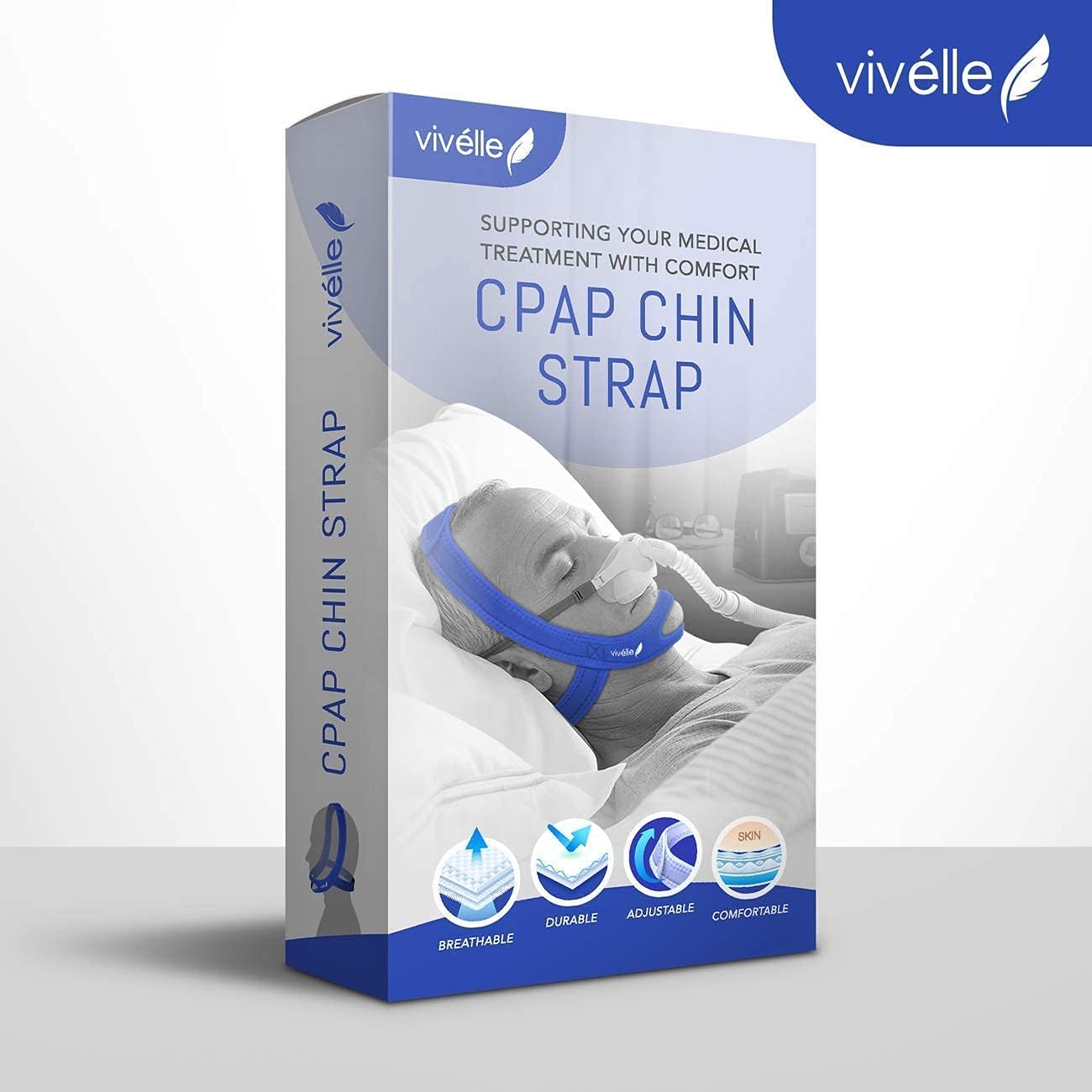 CPAP Chin Strap - for Men & for Women by Vivélle, Slim Non-Slip, Adjustable, Premium Snore Stopper Device That Helps You Breath Right (Medium)