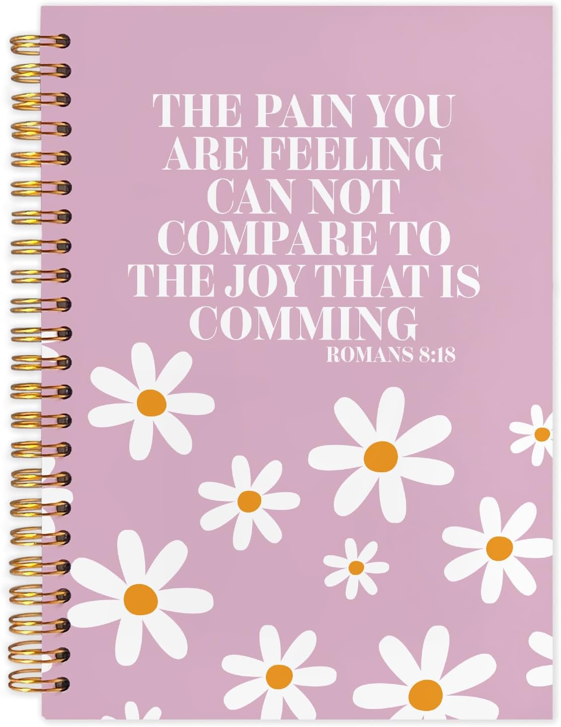 Pink Floral Christian Spiral Journal Notebook 5.5x8.3in, Romans 8:18 Bible Scripture Journal, Inspirational Christian Notebooks for Note Taking, Religious Hardcover Notebook