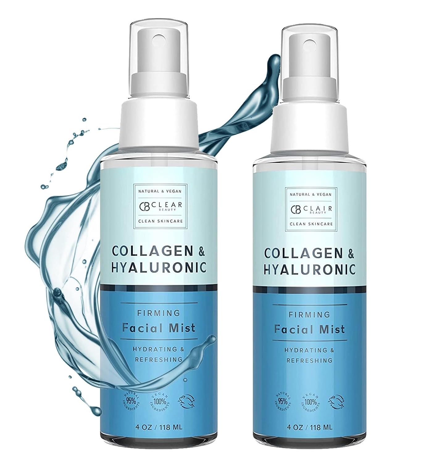 Clear Beauty Hyaluronic Acid & Collagen Face Mist - Dermatologist Tested, Moisturizes & Tones Skin, Anti-Aging, Natural Ingredients, Cruelty-Free Korean Skin Care - All Skin Types - 4 OZ (2 Pack)