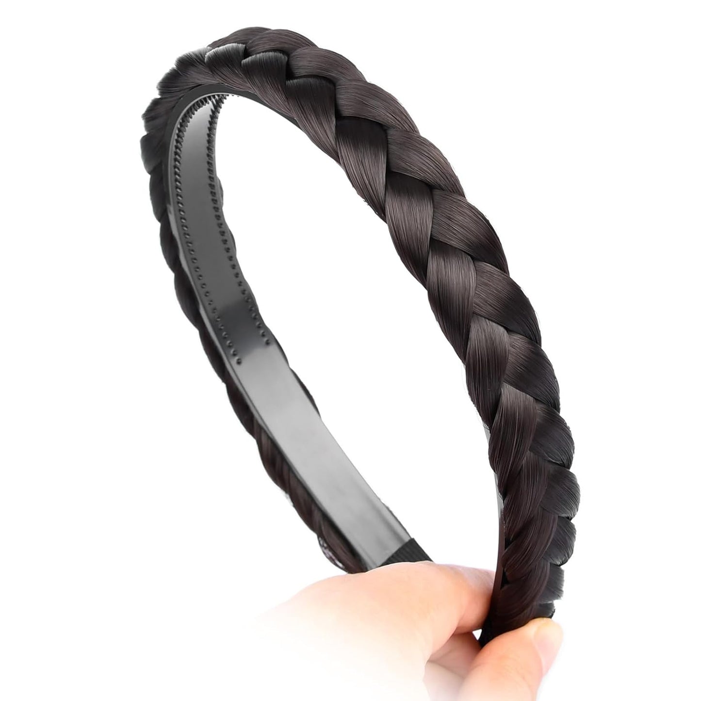 DIGUAN Width 0.9 inches Synthetic Hair Plaited Headband Braid With Teeth Hair Band Accessories for Women Girl (Dark Brunette)