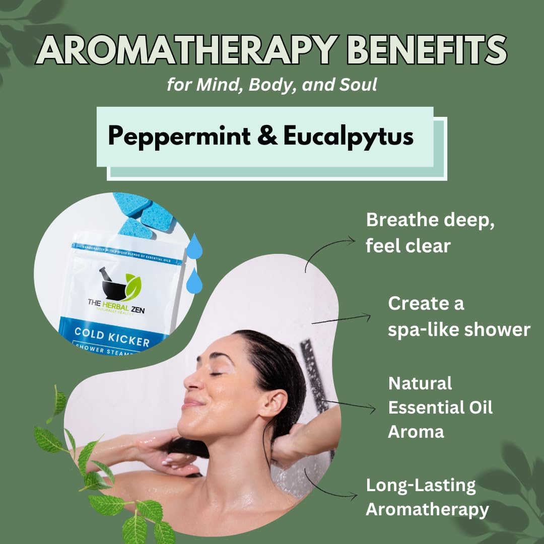 Cold Kicker Shower Steamers Aromatherapy for Sinus Relief - USA Made - Peppermint & Eucalyptus Shower Bomb Tablets – Self Care Gifts for Women and Men – Soothing Natural Essential Oils (10 Pack)