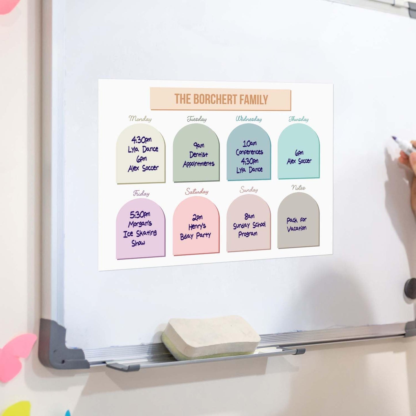 Personalized Pink Magnetic Weekly Calendar / 11" x 8.5" Trendy Task Tracking Custom Weekly Planner Magnet/Made In The USA