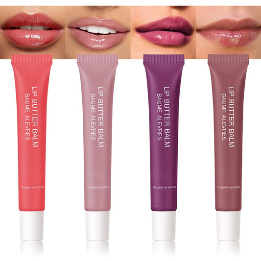 4Pcs Tinted Lip Balm Serum Makeup, Squeeze Hydrating Tint Lips Balms Serum Cosmetic, Women Care Glossy Nourishing Plumping Lip Stain Gloss Lipstick Suitable for dry lips, Set02(#3+#5+#6+#7)