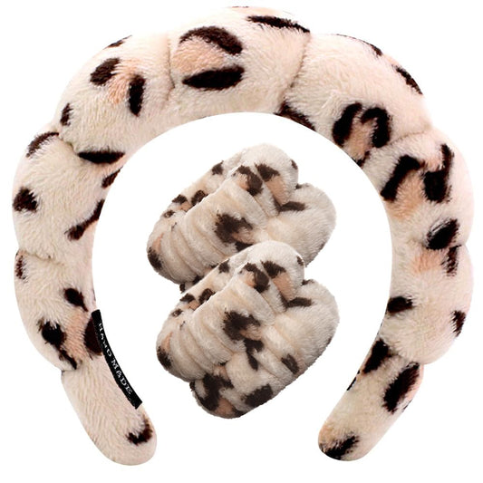 Spa Headbands for Washing Face Wristband Set Sponge Makeup Skincare Headband Wrist Towels Bubble Soft Terry Towel Cloth Hairband for Women Puffy Headwear Non Slip Thick Thin Hair Headwear