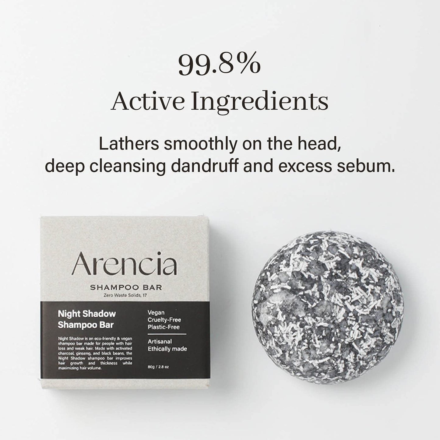 ARENCIA Night Shadow Biotin Shampoo Bar for Regrowth & Hair loss, Darkening, Gray Hair | Strengthening & Volumizing | Normal to Oily Hair | Vegan, Natural, pH balanced, Sulfate free