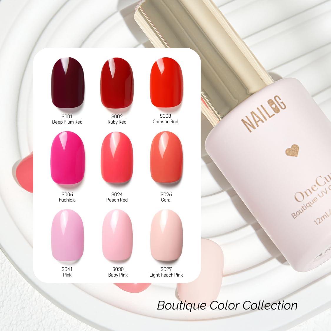 NAILOG One Step Gel Nail Polish 12ml Top Coat Color Gel Base 3-In-1 Formula Soak Off UV Gel Polish for Home DIY & Gifting | Peach Red