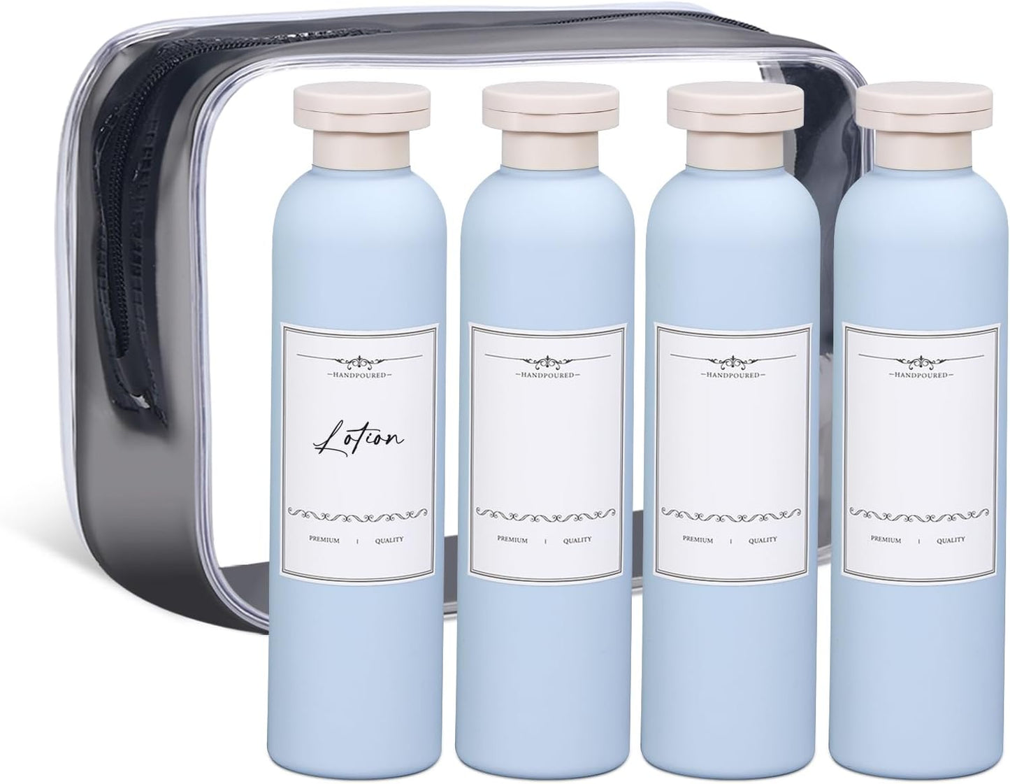 ASEVAT 8.8 oz Plastic Travel Refillable Shampoo Bottles, Empty Squeeze Bottles with Flip Cap, Travel Containers for Shampoo, Conditioner, Lotion, Cream and Liquids (4 Pcs)