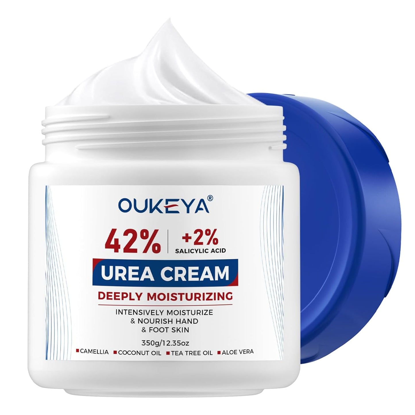 OUKEYA Urea Cream 42% plus Salicylic Acid 2% Net 350g for Dry Cracked Feet, Heels, Knees, Elbows, Hands Repair Treatment.Moisturizes and Removes Corns,Calluses,Dead Skin,and Softens Toenails