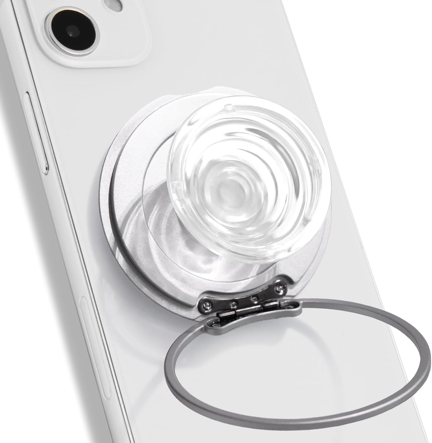 Compatible with Magsafe Ultra-Thin Collapsible Phone Grip – Sleek Magnetic Phone Holder for iPhone & Android, 360 Rotation, Wireless Charger Compatible, Durable & Portable (White)