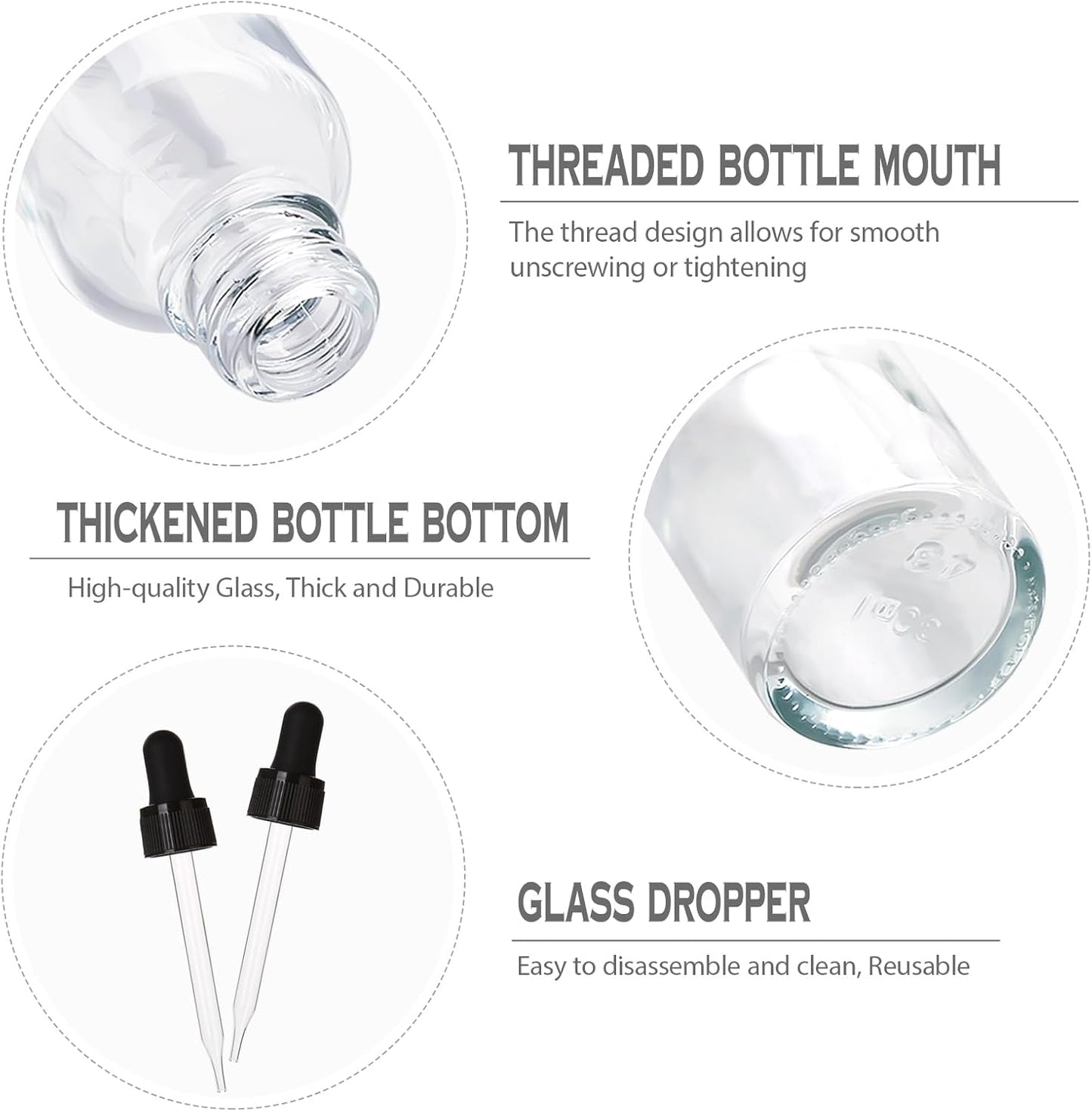 1 oz Glass Dropper Bottles,4 Pack 30ml Empty Reusable Leak Proof Thick Tincture Bottles for Essential Oils,Hair Oil,Liquids,Laboratory,Pharmacist Bottle,Massage,Perfumery Aromatherapy