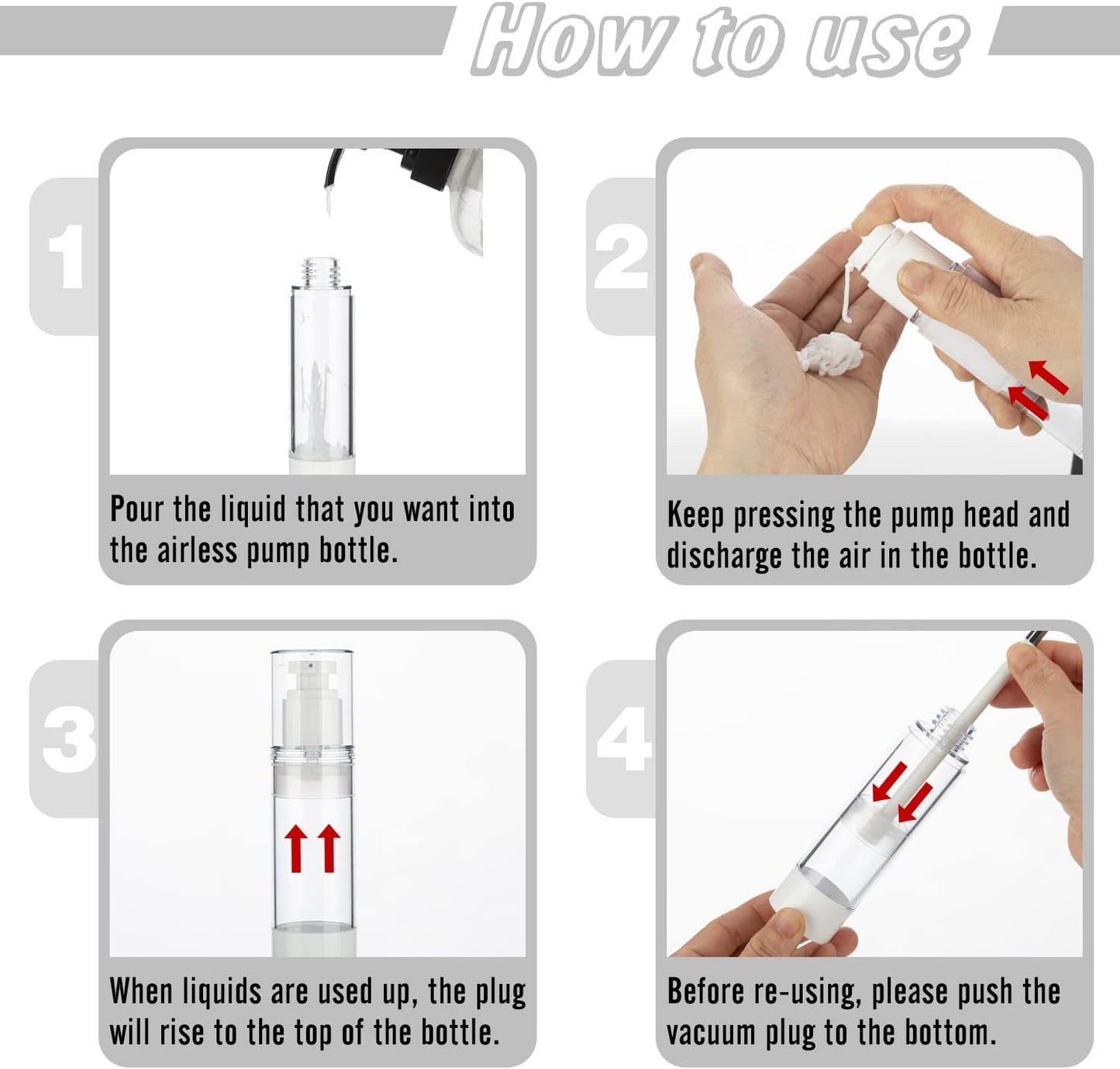 1.7OZ/50ML Clear Airless Pump Bottles, Lotion Dispenser Travel with Pump, Vacuum Plastic Travel Size Lotion Bottle for Foundation, Creams, Cosmetic(6 Pack)