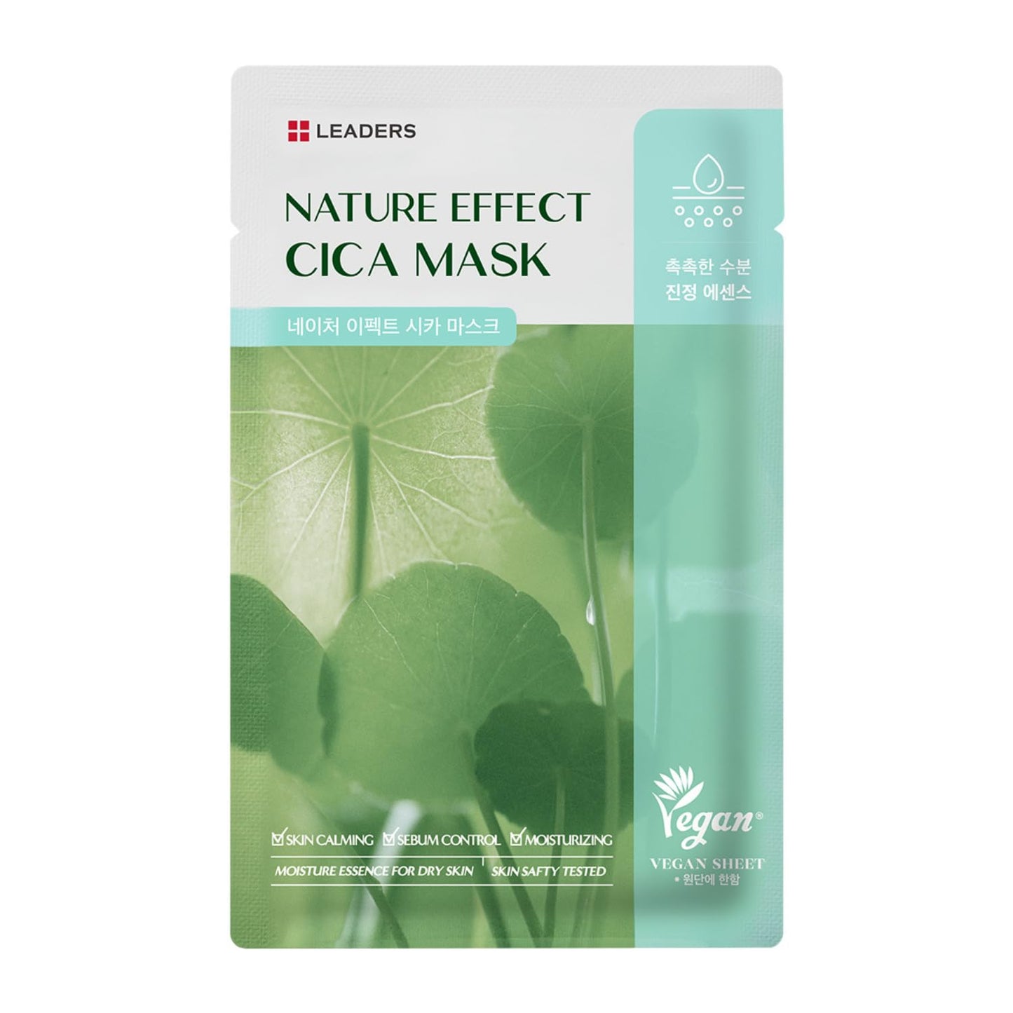 LEADERS Nature Effect Cica Mask – Hydrating & Soothing Face Mask with Cica & Tea Tree Extracts for Healthy Skin, Skin Calming & Moisturizing, Vegan & Plant-Derived, Sebum Control - 10 Sheets