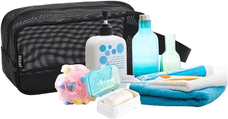 Moyad Mesh Shower Caddy Portable Toiletry Bag College Dorm Room Essentials for Girls Guys Gym Bag Camping Organizer Hanging Bathroom Mesh Bag, Black