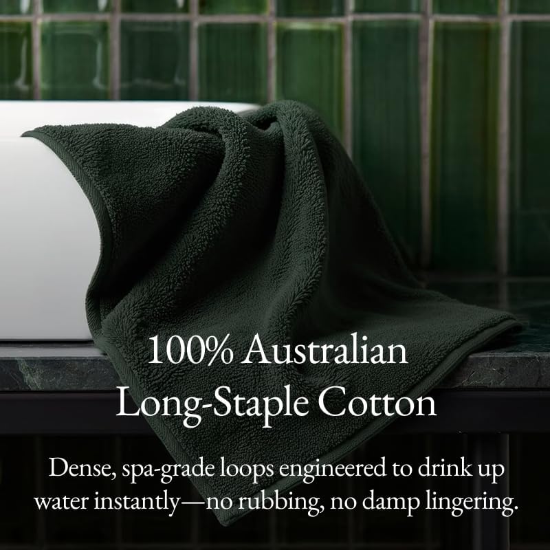 Italic Ultraplush 100% Australian Cotton Hand Towels - Set of 2 Luxury Hand Towels, Ultra Soft and Highly Absorbent 800GSM for Bathroom,Shower, Hotel, and Spa (Deep Forest)