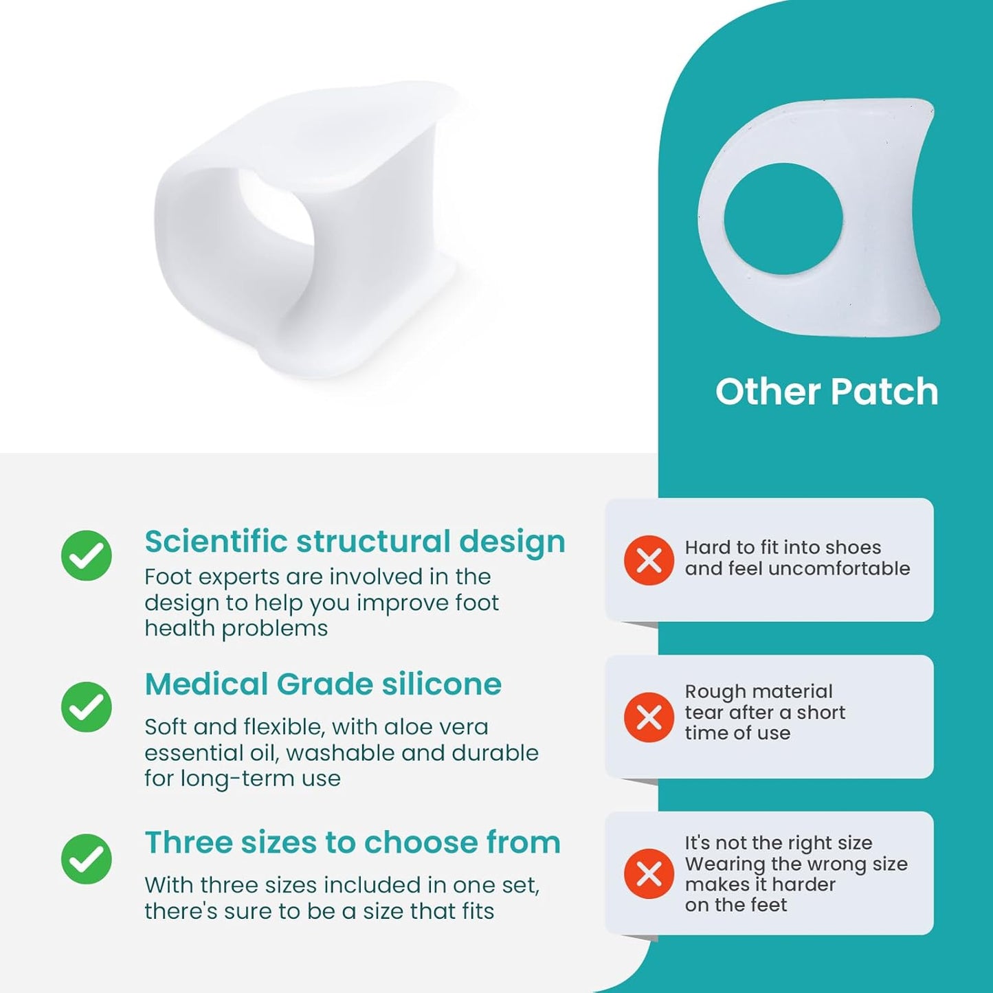 Hammertoe Corrector for Women - Soft Gel Toe Straighteners - Realign Bent, Curled, Crooked, Claw, Bunion, Hammer Toes - Toe Corrector for Men（8 Count, Small, White）