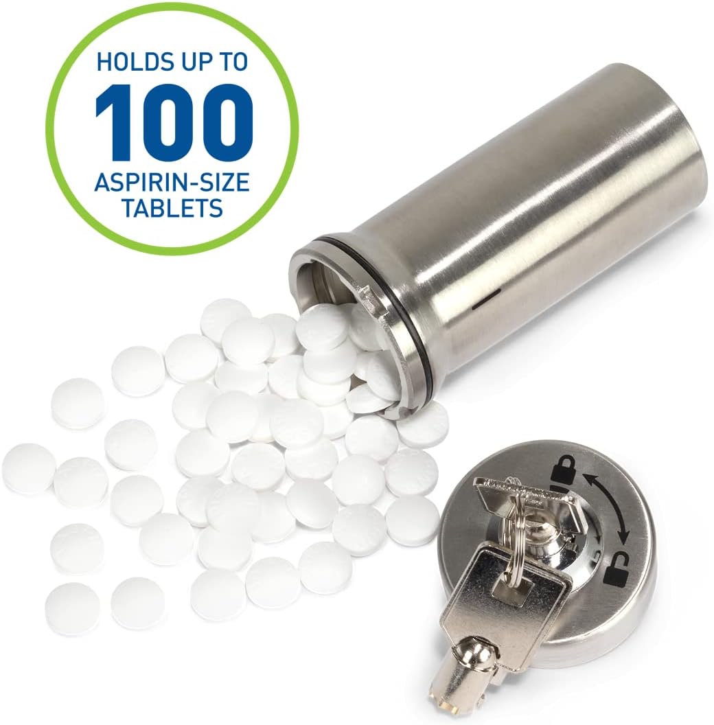 Ezy Dose Lockable Pill Fob and Keychain Bundle, Medicine, Vitamin Container, Safe for Money & Travel Items, Stainless Steel, Small and Large Compartments, 2 Storage Items, BPA Free