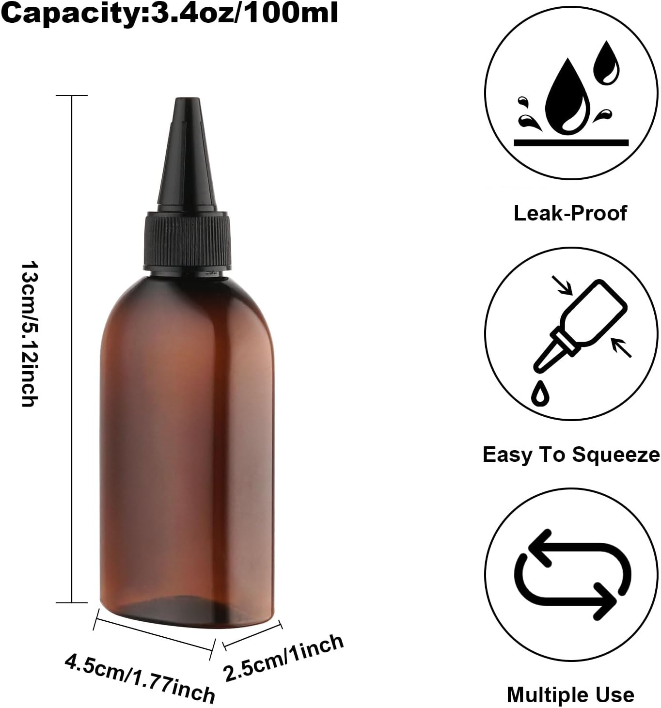 Cosywell Paint Bottles 10Pack 100ml/3.4oz Empty Squeeze Bottles Leak-Proof Refillable Plastic Hair Color Applicator Bottle Paint Storage Containers for Paint Art Crafts Shampoo Liquids(Brown)