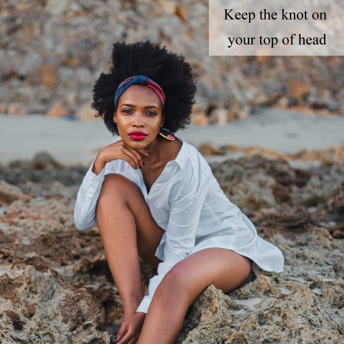 Wide Boho Headbands for Women Fashion Knotted Headband Yoga Workout Hair Accessories African Head Wrap Blue Tie Dye 4 Pack