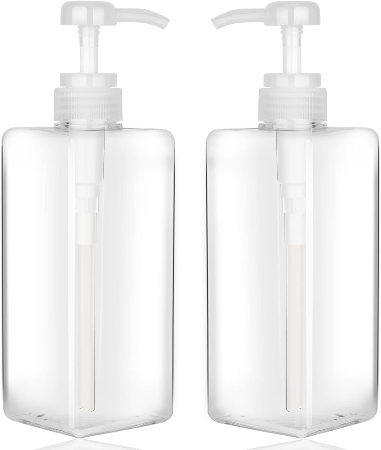 Pump Bottle Dispenser 22oz/650ml Jansburg 2Pack Refillable Square Plastic Lotion Dispenser Empty Lotion Pump Bottle for Essential Oil Lotion, Shampoo, Bathroom Travel Clear