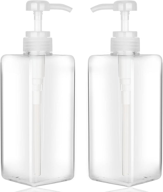 Pump Bottle Dispenser 22oz/650ml Jansburg 2Pack Refillable Square Plastic Lotion Dispenser Empty Lotion Pump Bottle for Essential Oil Lotion, Shampoo, Bathroom Travel Clear