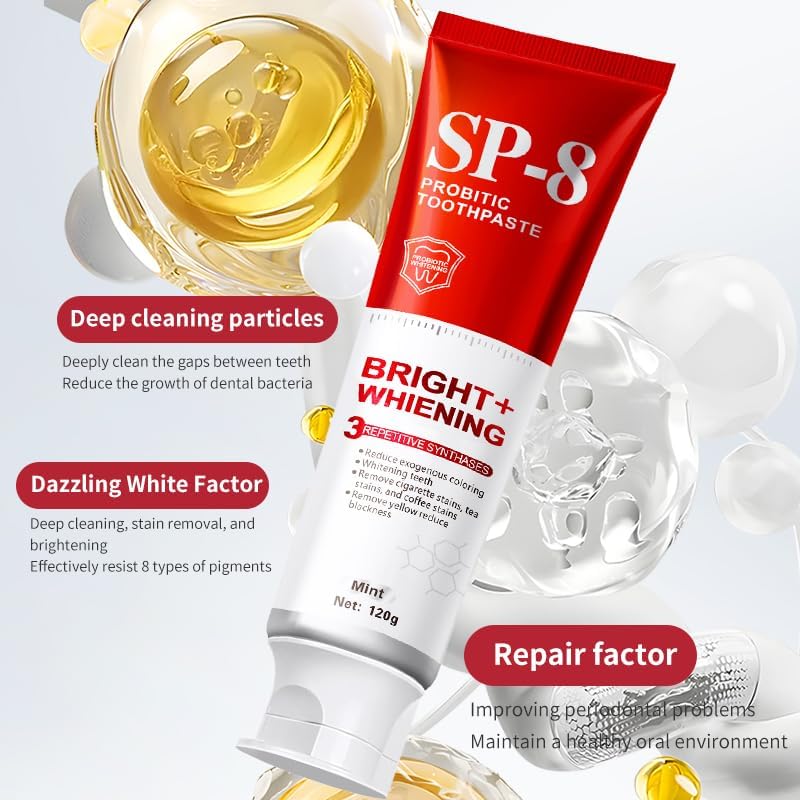 SP-8 Probiotics Whitening Toothpaste - Probiotics for Teeth Whitening and Gum Health - Enamel-Safe, Fluoride-Free, Double Mint Flavor,Fresh Breath-2pcs