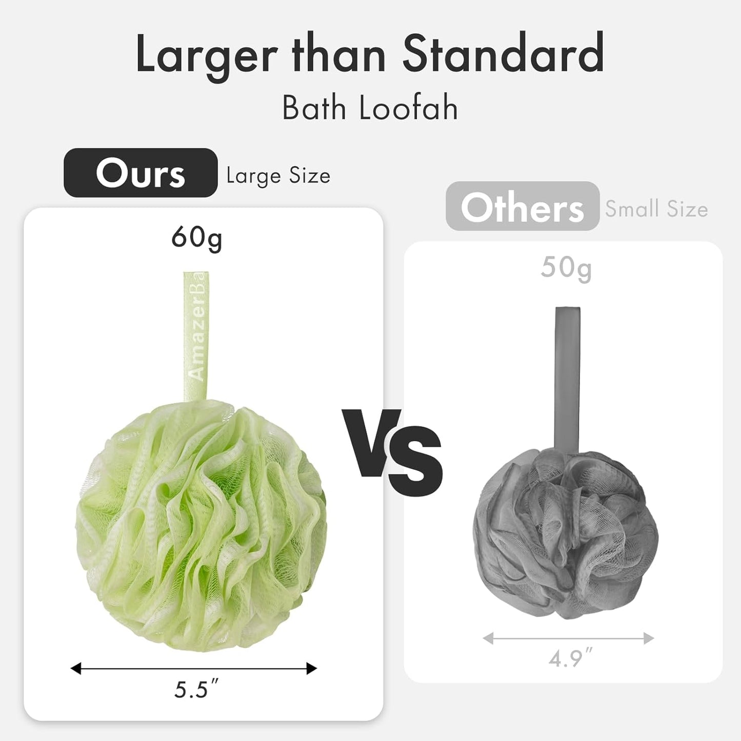 AmazerBath Bath Loofah Sponge (Pack of 4), Shower Loofah 60g/PCS Body Scrubber Loofa - Light Orange-Green-Grey-Beige, Bath Sponge for Men and Women