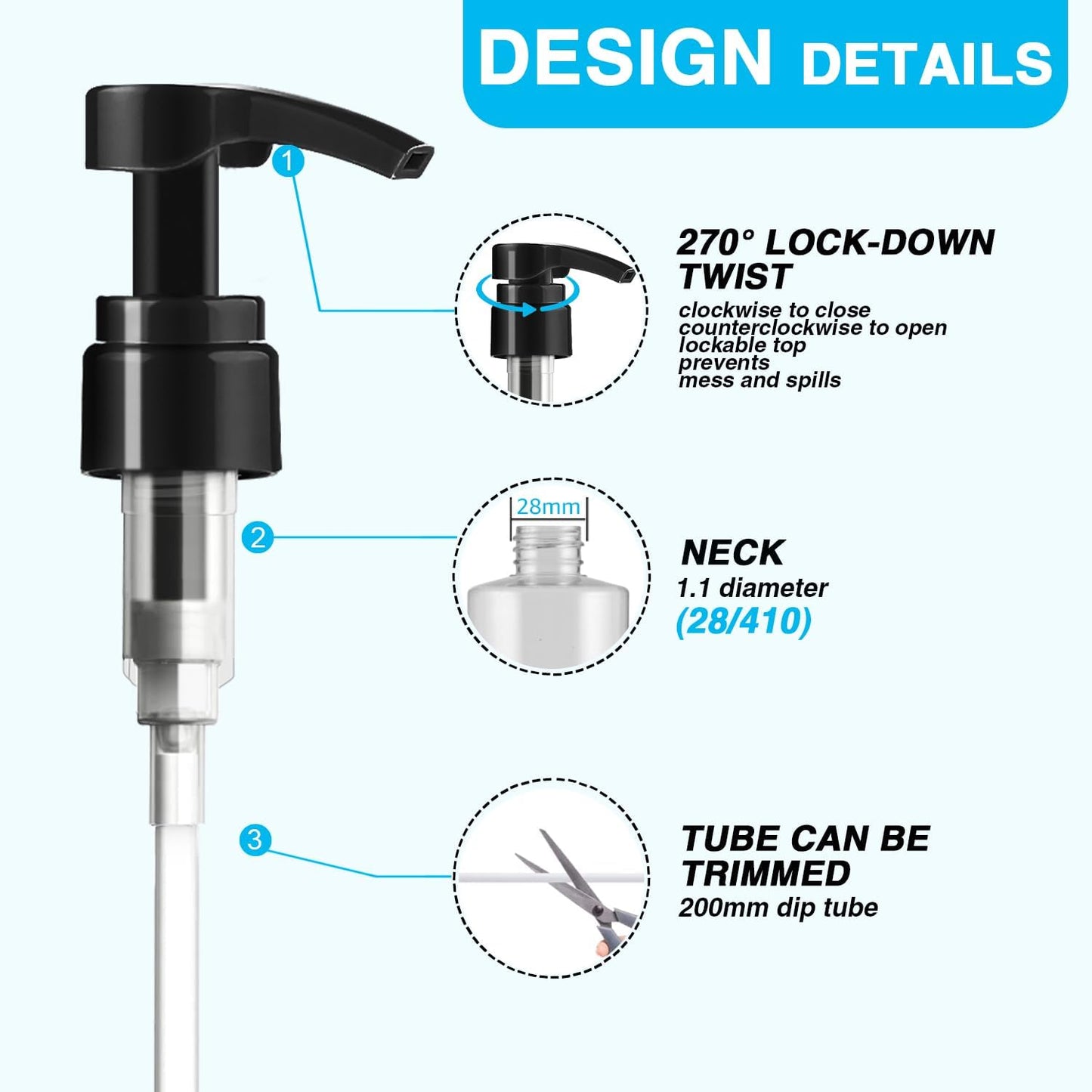 4-Pack Shampoo Pump for Liter 33.8 oz Shampoo and Conditioner, Pump Dispenser Fits Most Salon Brand Bottles with 1-inch Wide Opening, White Replacement Pump for Hair Products, Body Wash, Lotion, Gel
