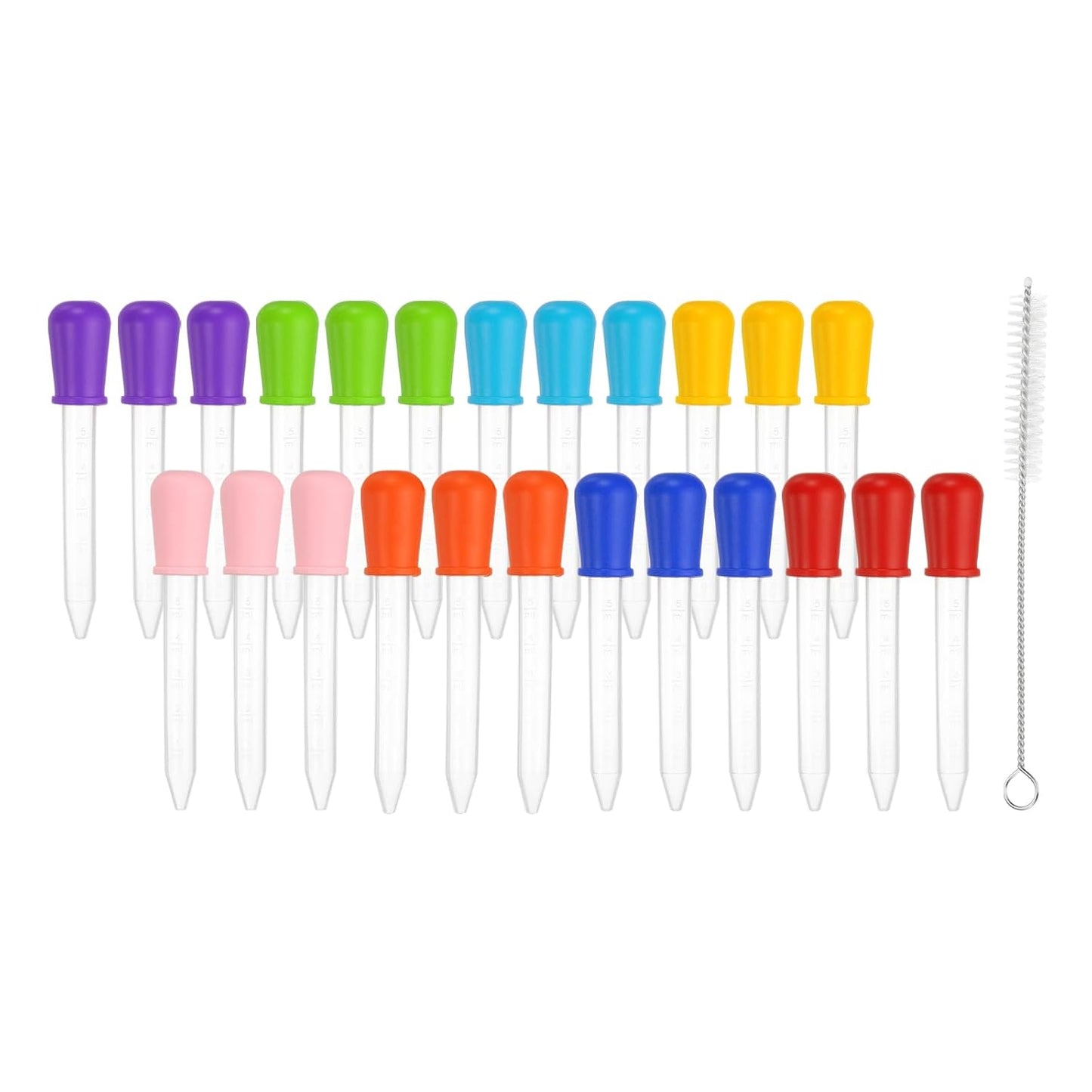 PATIKIL 24 Pack Liquid Pipettes Droppers, 5ml Silicone Liquid Dropper with A Clean Brush for Water Milk Candy Kitchen Gelatin Oil Crafts(8 Colors)