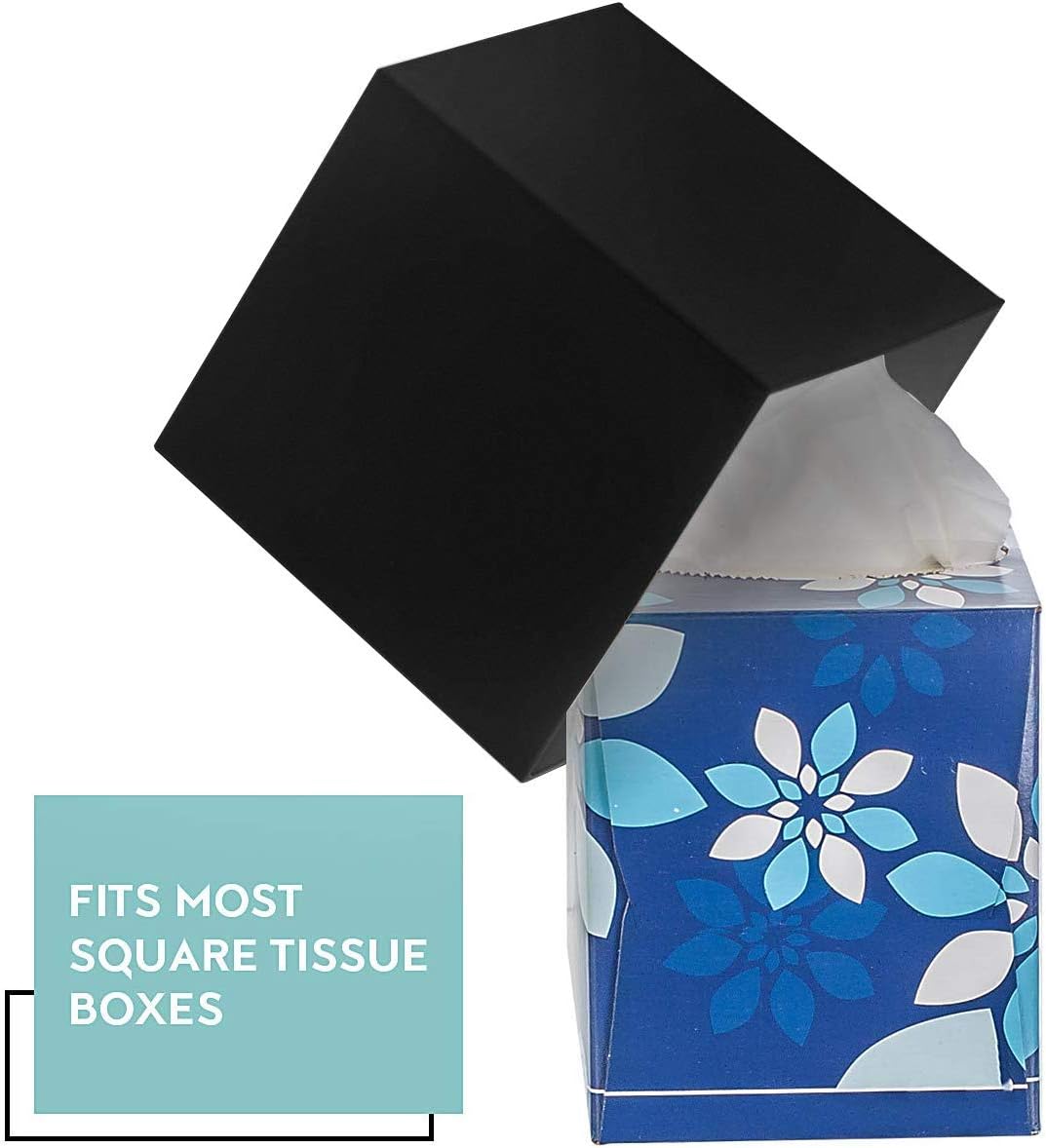 DWËLLZA Home Black Tissue Box Cover Square - Plastic Facial Tissue Box Holder - Decorative Cube Tissue Holder Vessel Dispenser; Black Dresser, Vanity Countertop, Bedroom, Office, Bathroom Decor