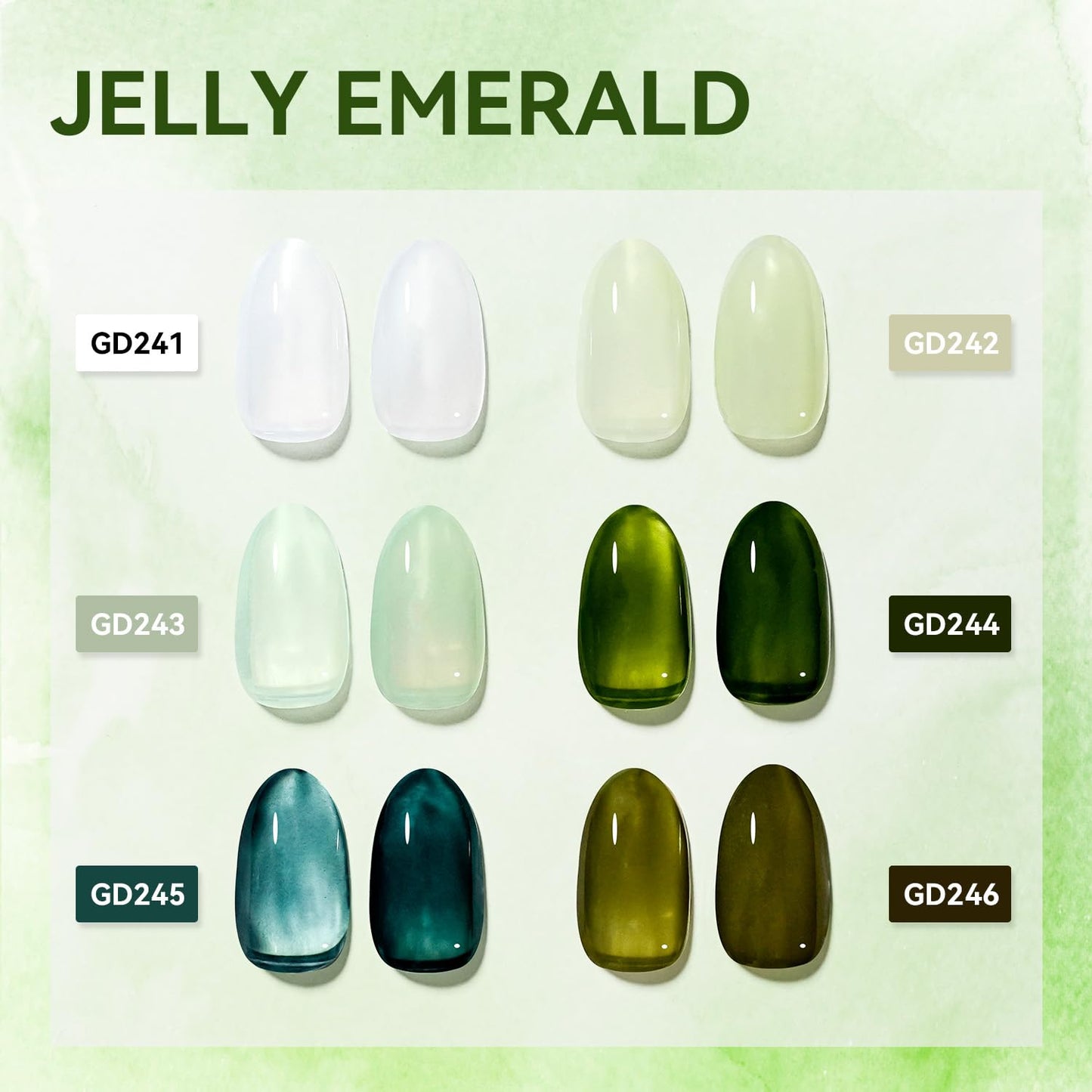 JODSONE Jelly Gel Nail Polish Set of 6 Colors Green Set Need U V Cured for Nail Art Manicure DIY Salon at Home Gift for Women