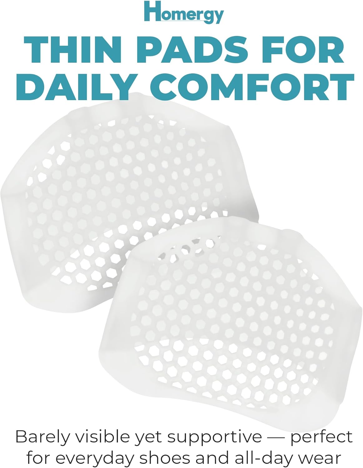 Homergy Metatarsal Foot Pads - Soft Gel Ball of Foot Cushions for Pain Relief, Ultra-Thin Sleeve Design, Stays in Place, Breathable & Reusable - Fits Heels, Flats, Sneakers (4 Pads / 2 Pairs)