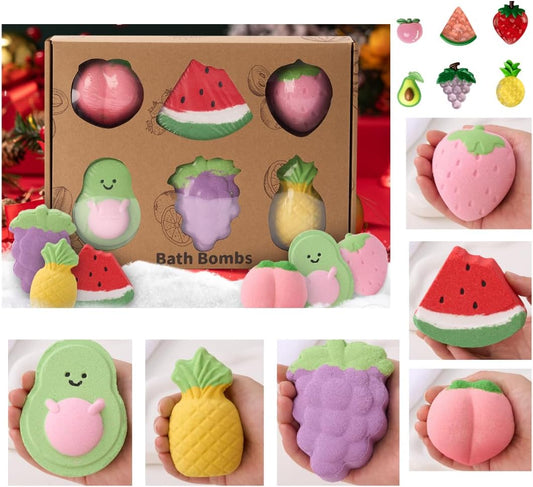 Bath Bombs for Kids Age 3+, Boys Girls Teens with Surprise Inside Fruit Shaped Large Colorful, Natural & Non-Toxic for Birthdays, Girls Spa and More
